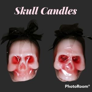 2 Skull Candles. Mild Cherry Fragrance. Halloween Decor.